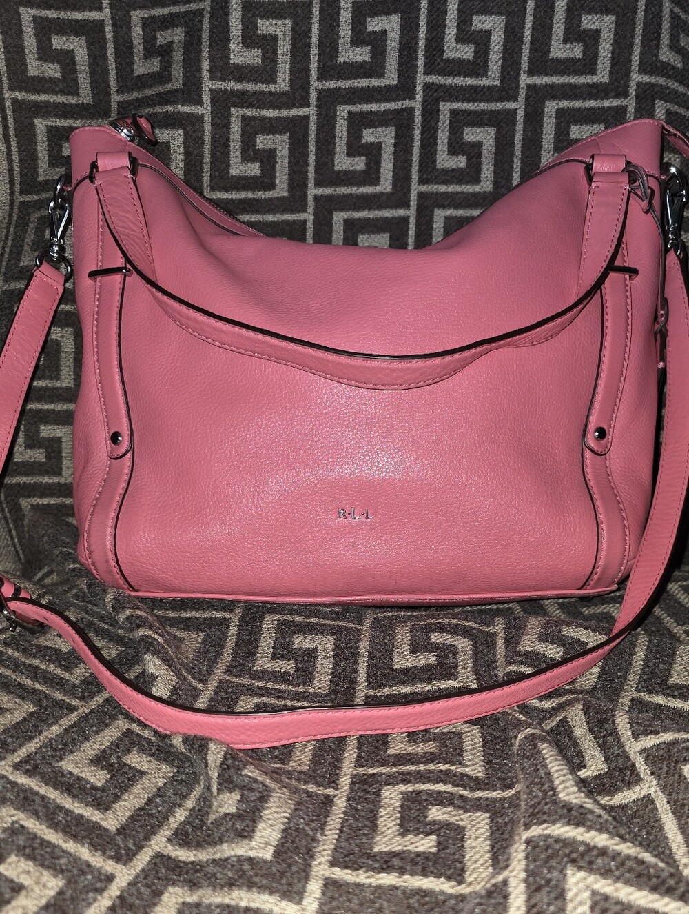 Ralph Lauren Pink Pebbled Leather Hobo Shoulder Bag